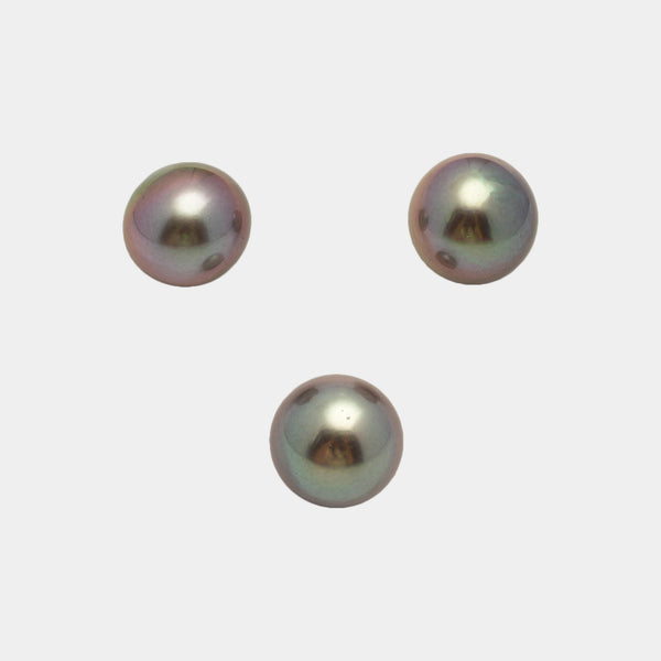 3pcs "High Luster" Green Cherry 11.2mm - NR AAA Quality Tahitian Pearl Trio Set ER1561 A101