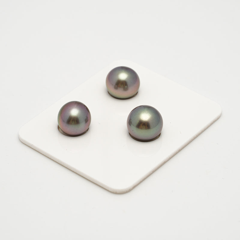 3pcs "High Luster" Green Cherry 11.2mm - NR AAA Quality Tahitian Pearl Trio Set ER1561 A101