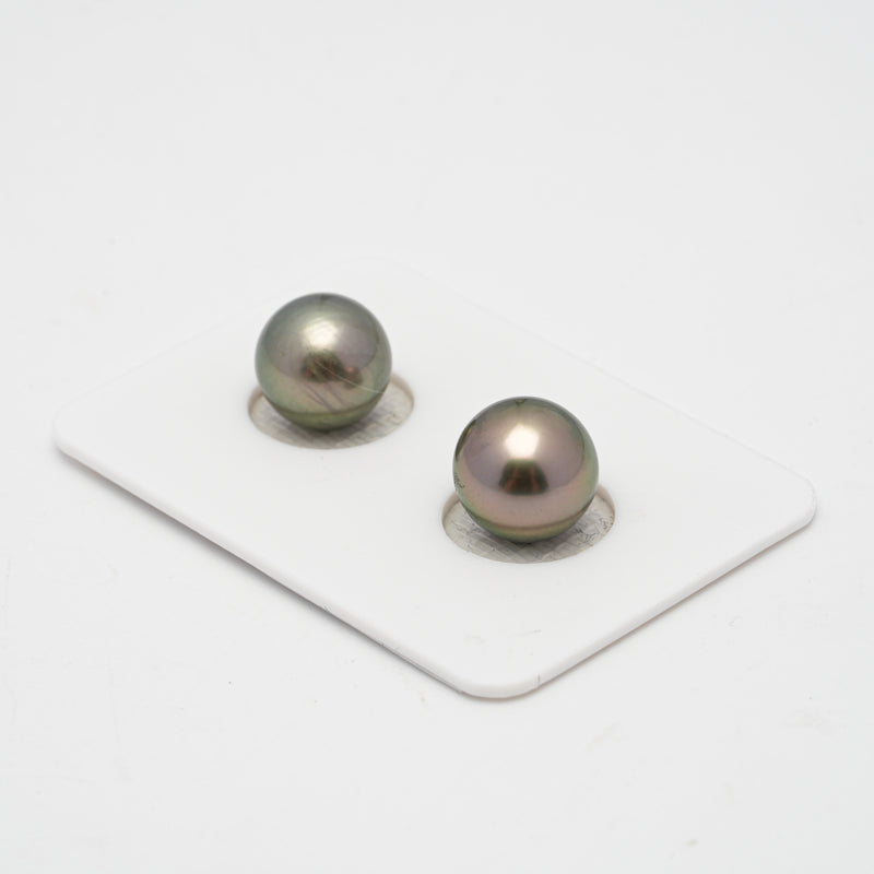 2pcs "High Luster" Green 10.1-10.3mm - RSR AAA/AA Quality Tahitian Pearl Pair ER1422