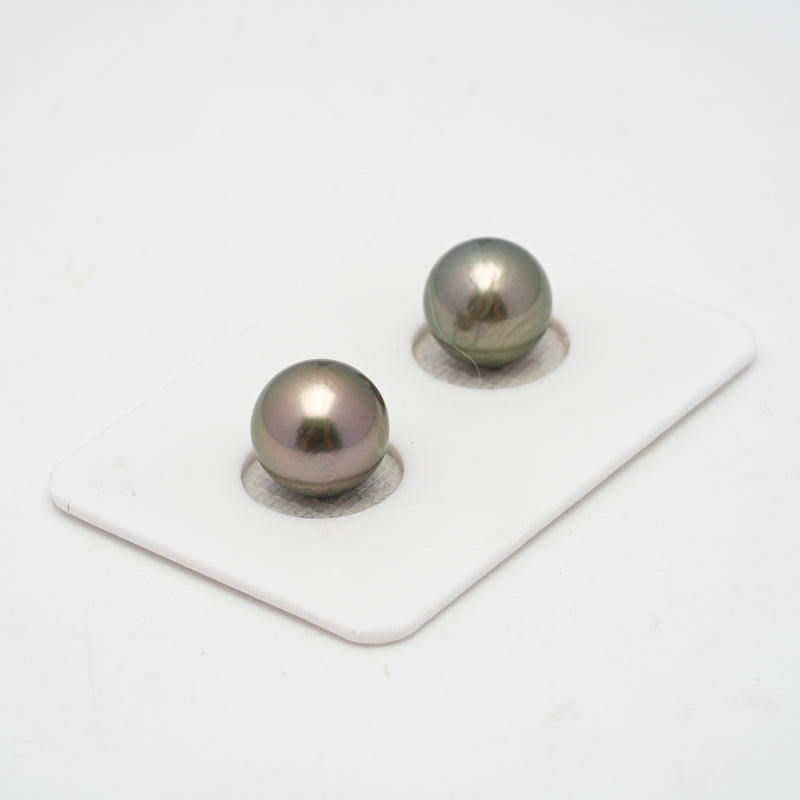 2pcs "High Luster" Green 10.1-10.3mm - RSR AAA/AA Quality Tahitian Pearl Pair ER1422