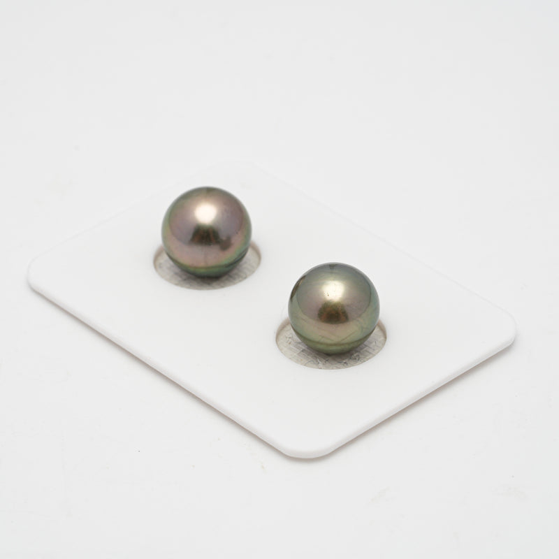 2pcs "High Luster" Green 10.1-10.3mm - RSR AAA/AA Quality Tahitian Pearl Pair ER1422