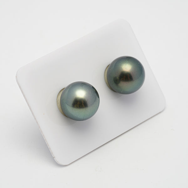 2pcs "High Luster" Green 13mm - RSR AAA/AA Quality Tahitian Pearl Pair ER1502