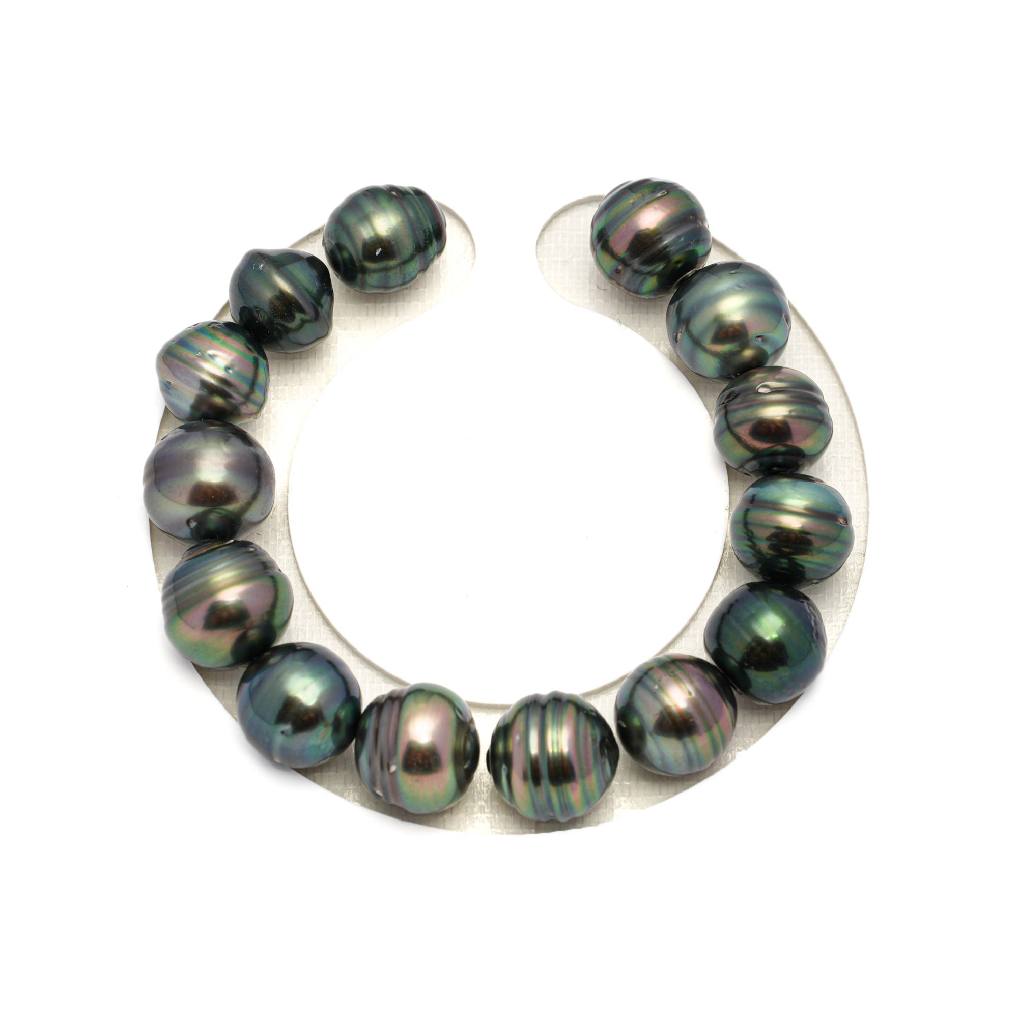 14pcs Green Mix 11-13mm - CL AAA/AA Quality Tahitian Pearl Bracelet BR2256