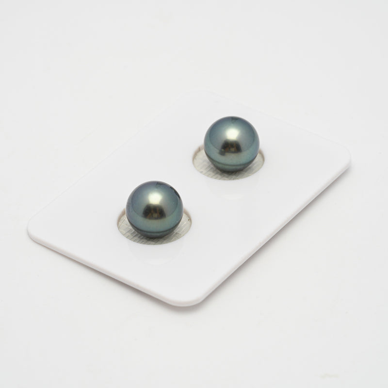 2pcs Blue Green 9.4-9.5mm - R AAA/AA Quality Tahitian Pearl Pair ER1457