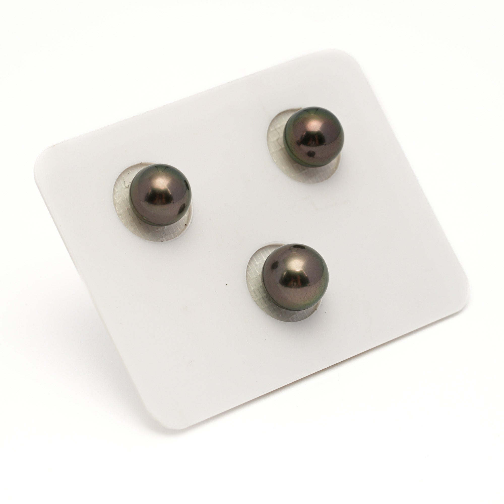 3pcs Brown Green 9-9.7mm - SR/NR AAA/AA Quality Tahitian Pearl Trio Set ER1843 OR13
