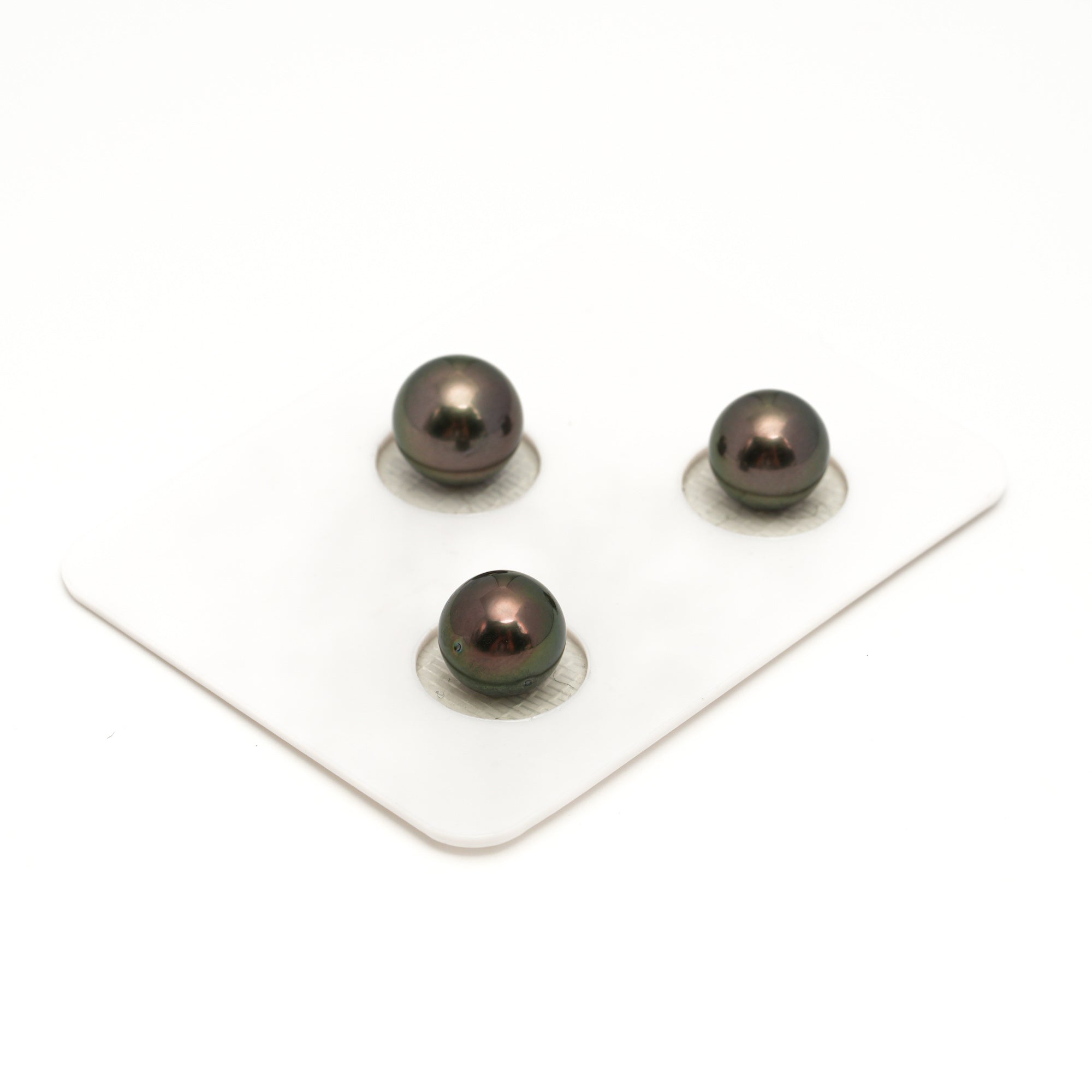 3pcs Brown Green 9-9.7mm - SR/NR AAA/AA Quality Tahitian Pearl Trio Set ER1843 OR13
