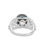 Stunning 11mm Green Tahitian Pearl Ring in 925 Silver with High Luster and Zirconia, "Butterfly II". ref:SHM866 TH2