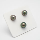 3pcs "High Luster" Multicolor 9.3-9.7mm - SR/NR AAA Quality Tahitian Pearl Trio Set ER1244 TH2