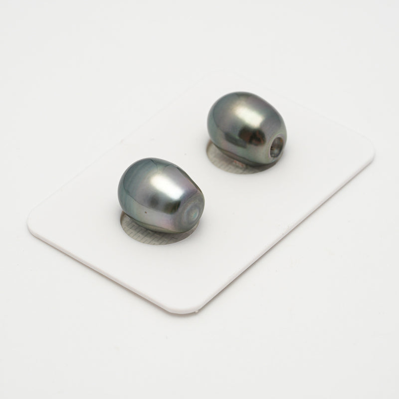 2pcs Green 10.7-10.8mm - SBQ AAA/AA Quality Tahitian Pearl Pair ER1545 A101