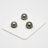 3pcs "High Luster" Multicolor 9.3-9.7mm - SR/NR AAA Quality Tahitian Pearl Trio Set ER1244 TH2