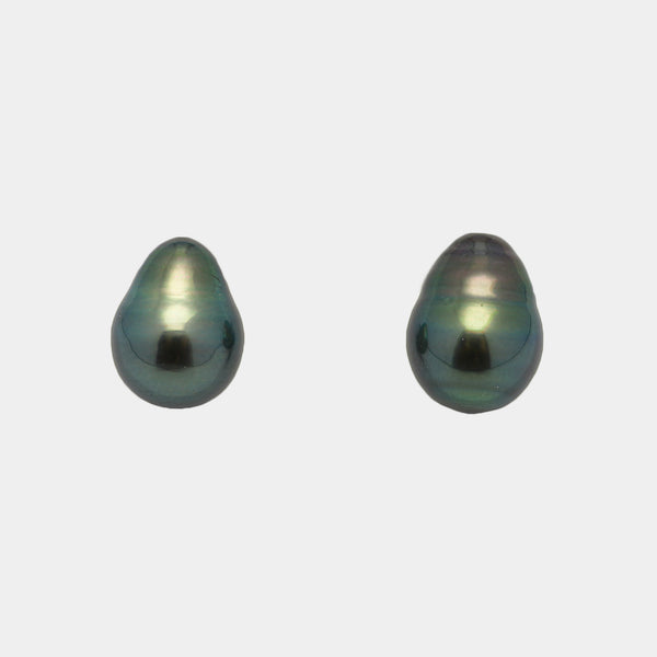 2pcs Blue Green 9.1-9.4mm - SB AAA Quality Tahitian Pearl Pair ER1587 HL3