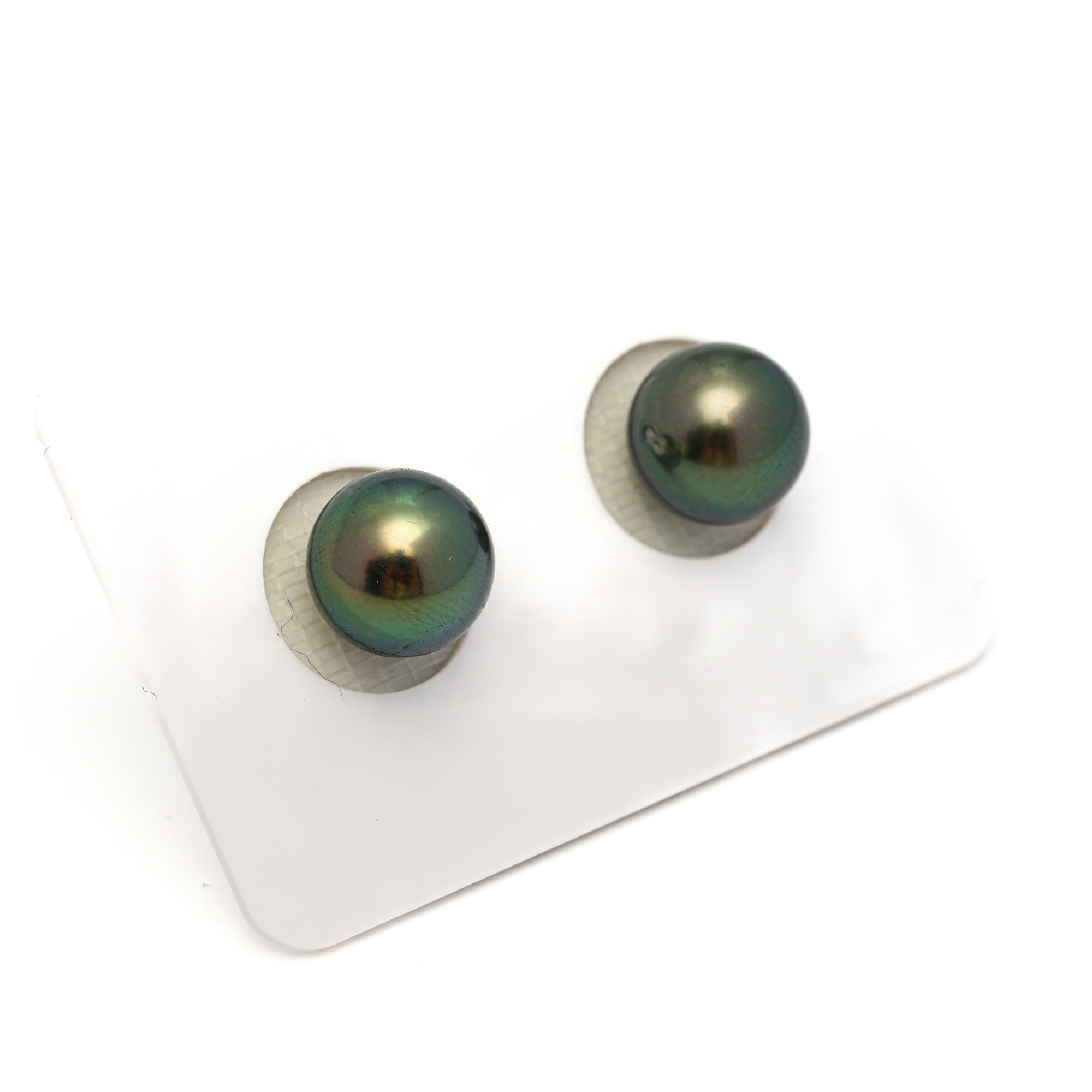 2pcs "High Luster" Blue Green 9.9mm - RSR AAA/AA Quality Tahitian Pearl Pair ER1775 OR13