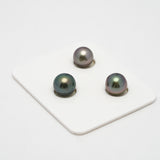 3pcs "High Luster" Multicolor 9.3-9.7mm - SR/NR AAA Quality Tahitian Pearl Trio Set ER1244 TH2