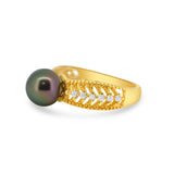 925 Sterling Silver Floral Tahitian Pearl Ring with Sparkling Zirconia Gems. ref:SHM718 CMP1