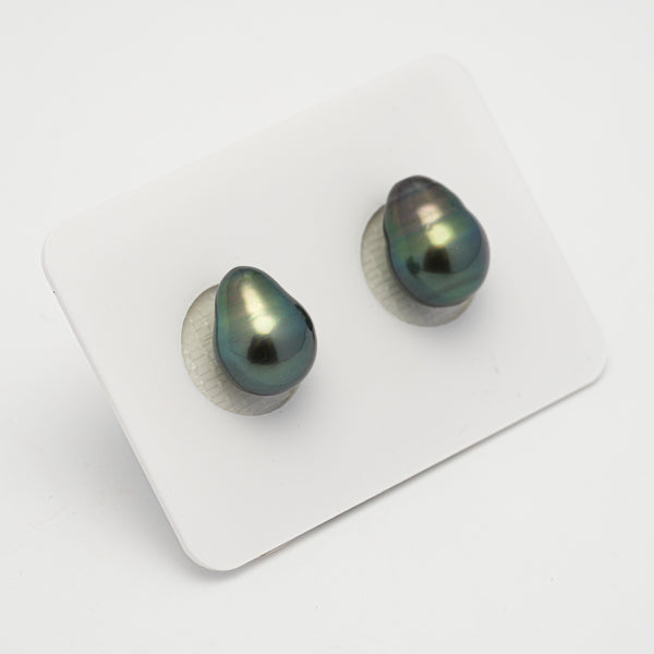 2pcs Blue Green 9.1-9.4mm - SB AAA Quality Tahitian Pearl Pair ER1587 HL3