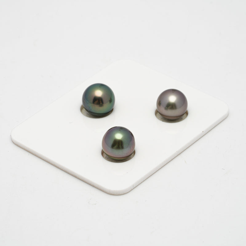 3pcs "High Luster" Multicolor 9.3-9.7mm - SR/NR AAA Quality Tahitian Pearl Trio Set ER1244 TH2