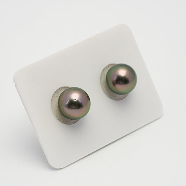 2pcs "High Luster" Peacock 10.2-10.3mm - RSR AAA/AA Quality Tahitian Pearl Pair ER1421 OR6