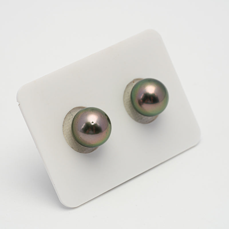 2pcs "High Luster" Peacock 10.2-10.3mm - RSR AAA/AA Quality Tahitian Pearl Pair ER1421 OR6