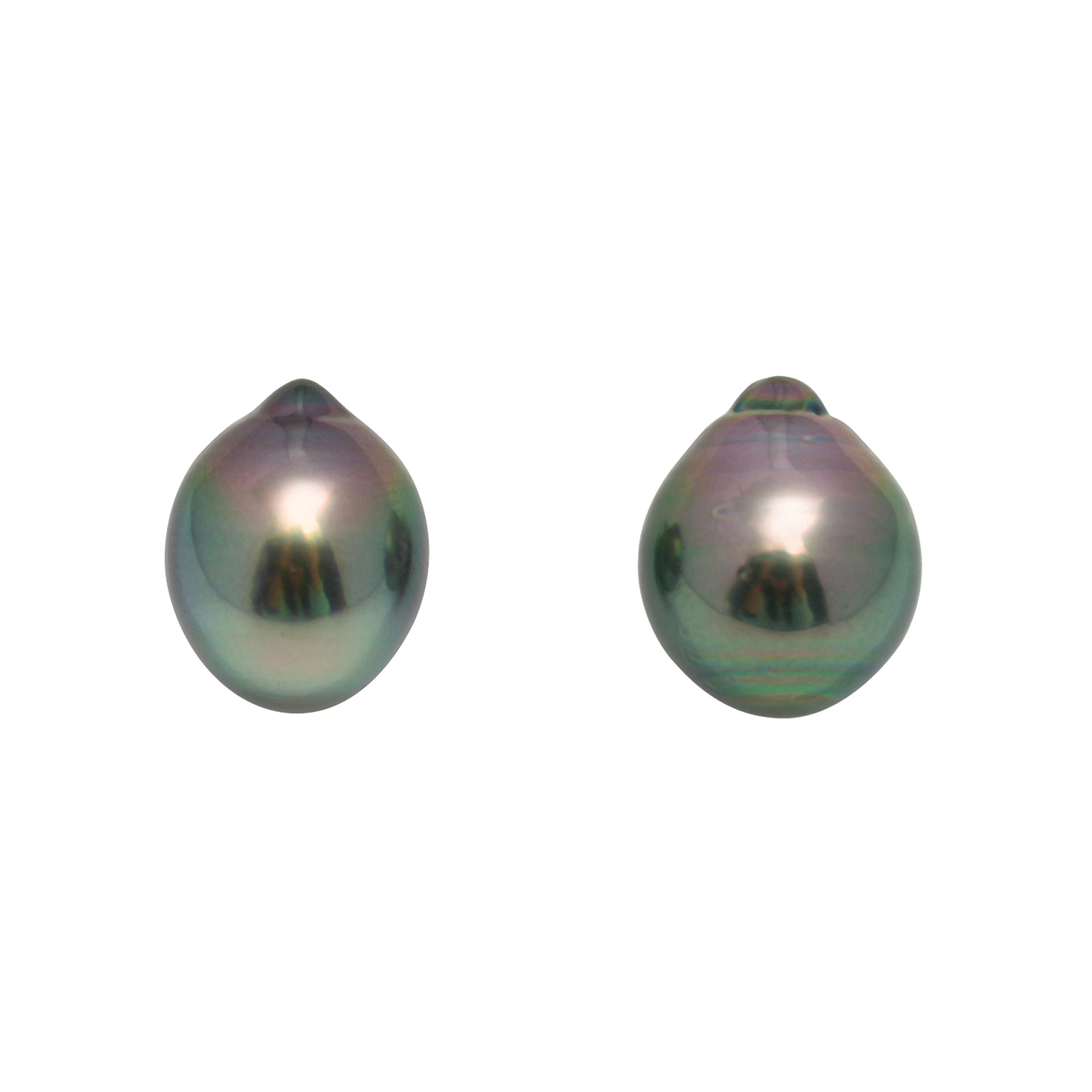 2pcs "High Luster" Green 10.2-10.9mm - SB AAA Quality Tahitian Pearl Pair ER1704 HL4