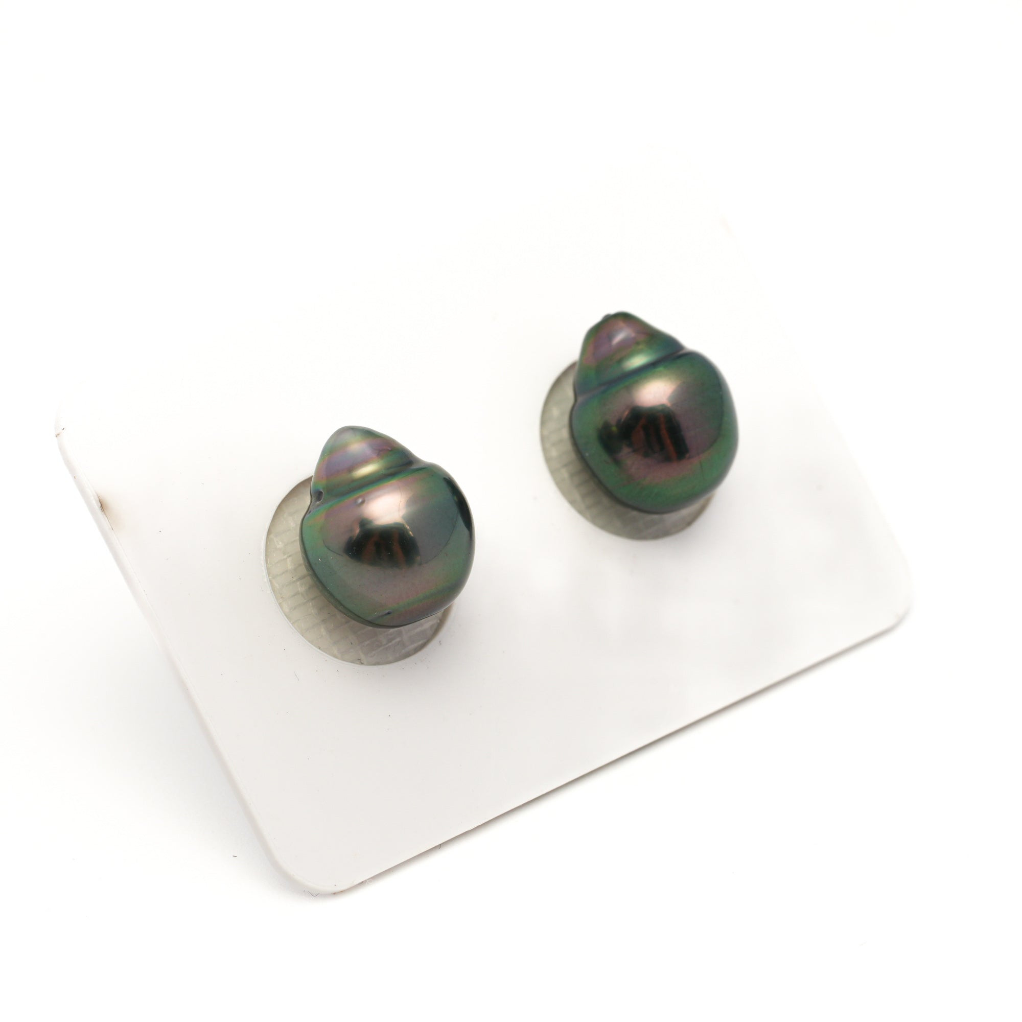 2pcs "High Luster" Green 10.2-10.3mm - CL/SB AAA Quality Tahitian Pearl Pair ER1822 TH5