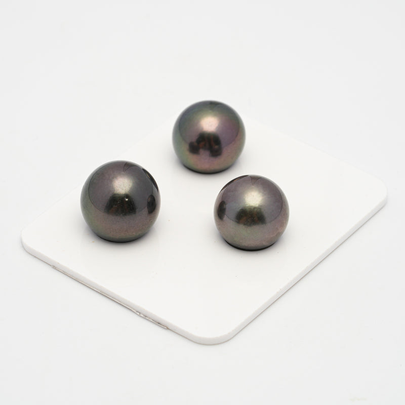 3pcs Purple 13.2-14.3mm - SR/NR AA Quality Tahitian Pearl Trio Set ER1460