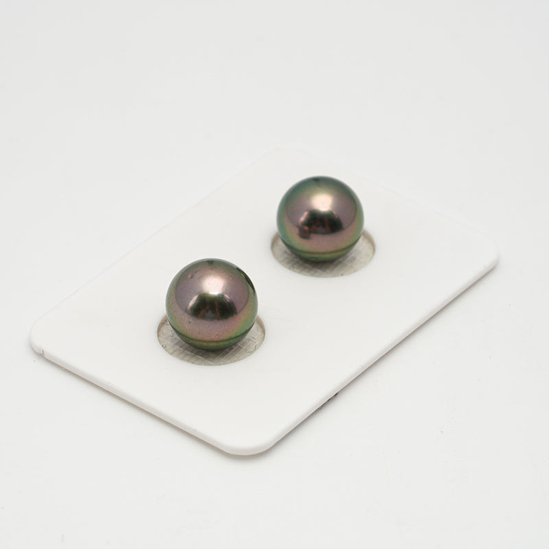 2pcs "High Luster" Peacock 10.2-10.3mm - RSR AAA/AA Quality Tahitian Pearl Pair ER1421 OR6