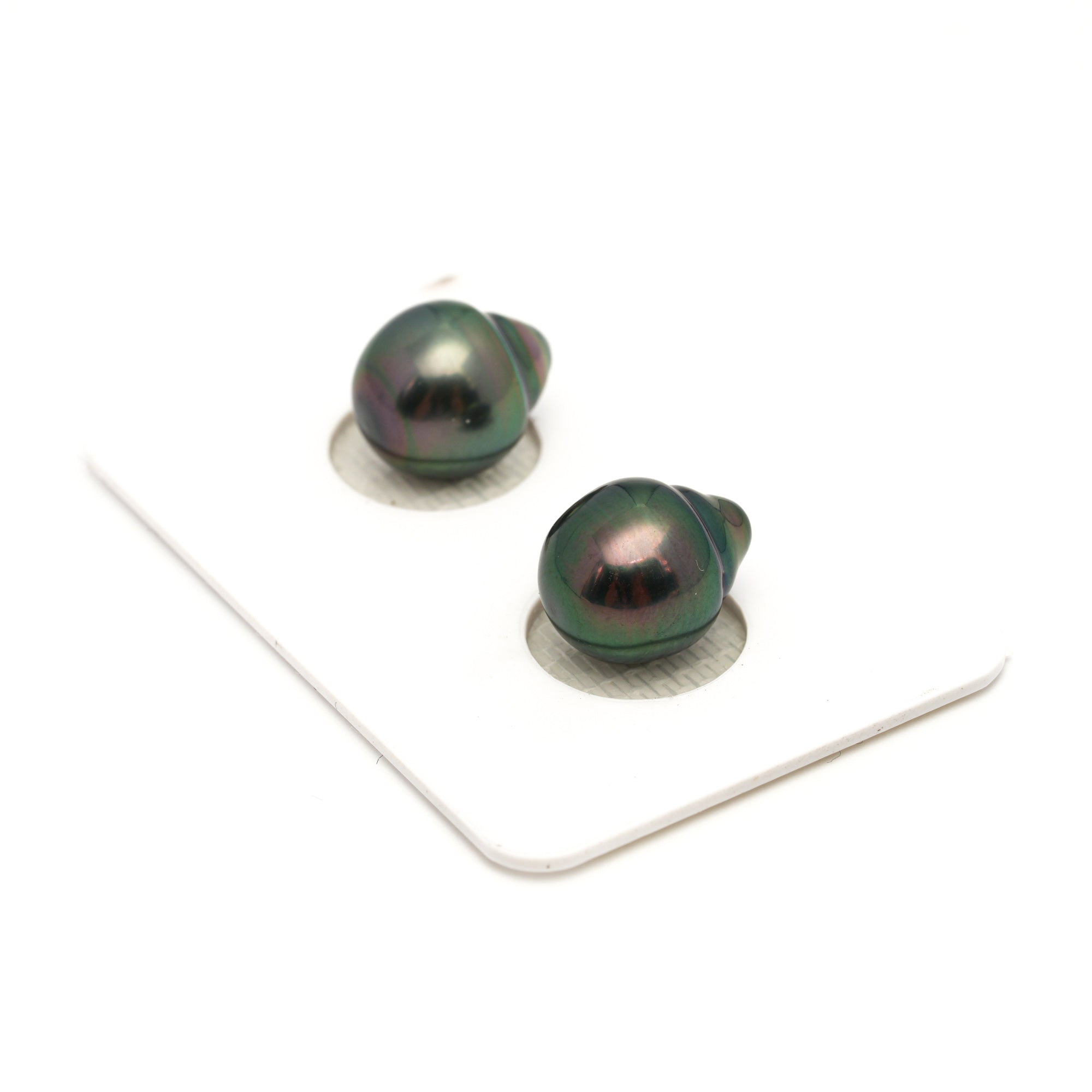 2pcs "High Luster" Green 10.2-10.3mm - CL/SB AAA Quality Tahitian Pearl Pair ER1822 TH5
