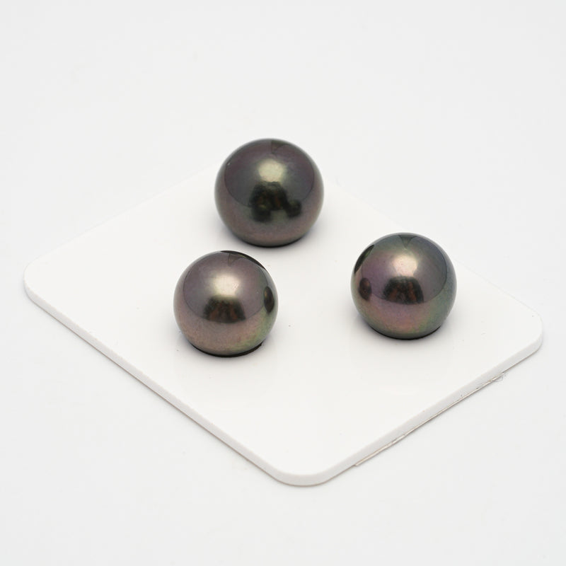 3pcs Purple 13.2-14.3mm - SR/NR AA Quality Tahitian Pearl Trio Set ER1460