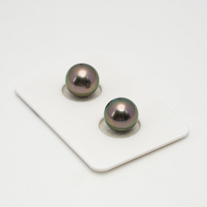 2pcs "High Luster" Peacock 10.2-10.3mm - RSR AAA/AA Quality Tahitian Pearl Pair ER1421 OR6