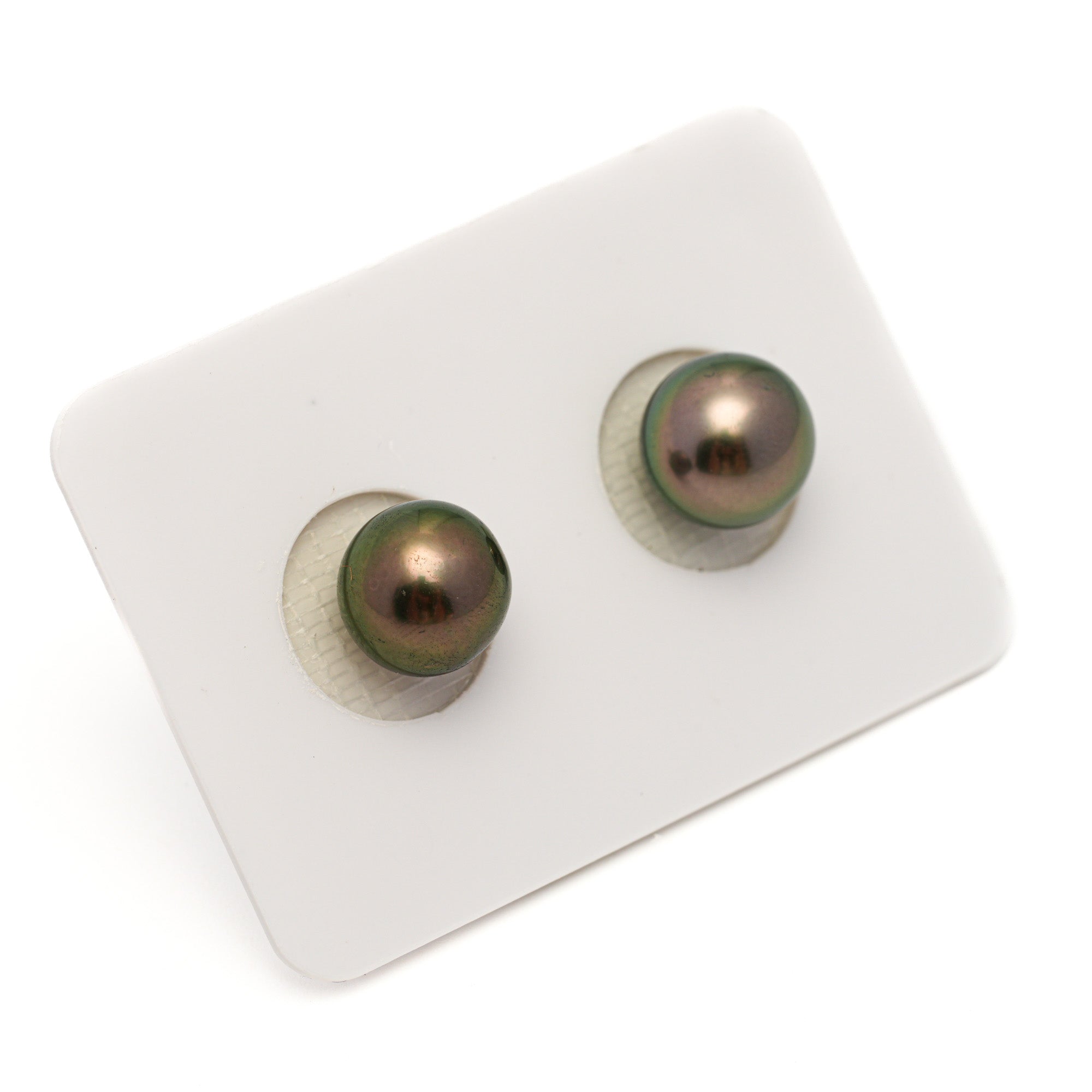 2pcs "High Luster" Green 9.1-9.5mm - RSR AAA Quality Tahitian Pearl Pair ER1774 OR13