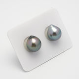 2pcs "High Luster" Green 11.1-11.3mm - SB AAA/AA Quality Tahitian Pearl Pair ER1478 THMIX2.6