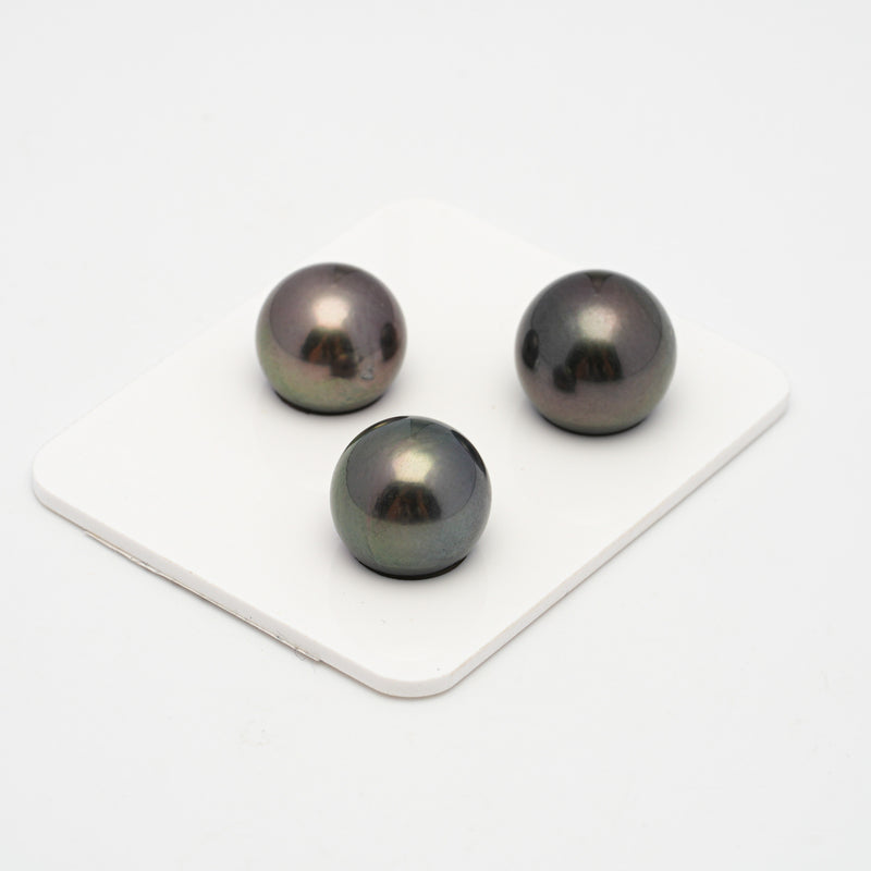 3pcs Purple 13.2-14.3mm - SR/NR AA Quality Tahitian Pearl Trio Set ER1460