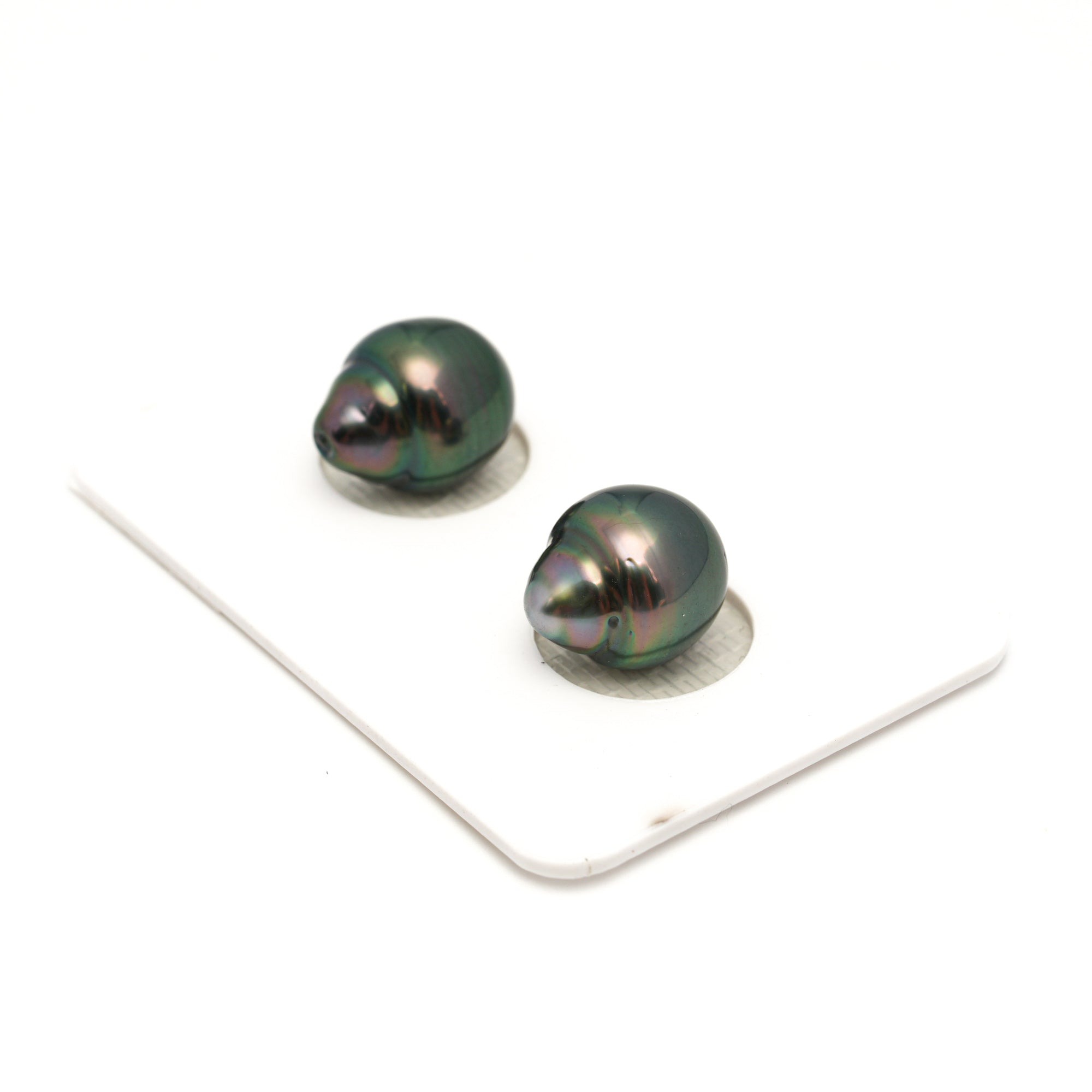 2pcs "High Luster" Green 10.2-10.3mm - CL/SB AAA Quality Tahitian Pearl Pair ER1822 TH5