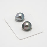 2pcs "High Luster" Green 11.1-11.3mm - SB AAA/AA Quality Tahitian Pearl Pair ER1478 THMIX2.6