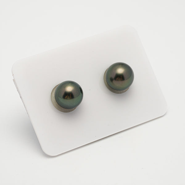 2pcs Dark Green 9.8-9.9mm - RSR TOP/AAA Quality Tahitian Pearl Pair ER639 THMIX1