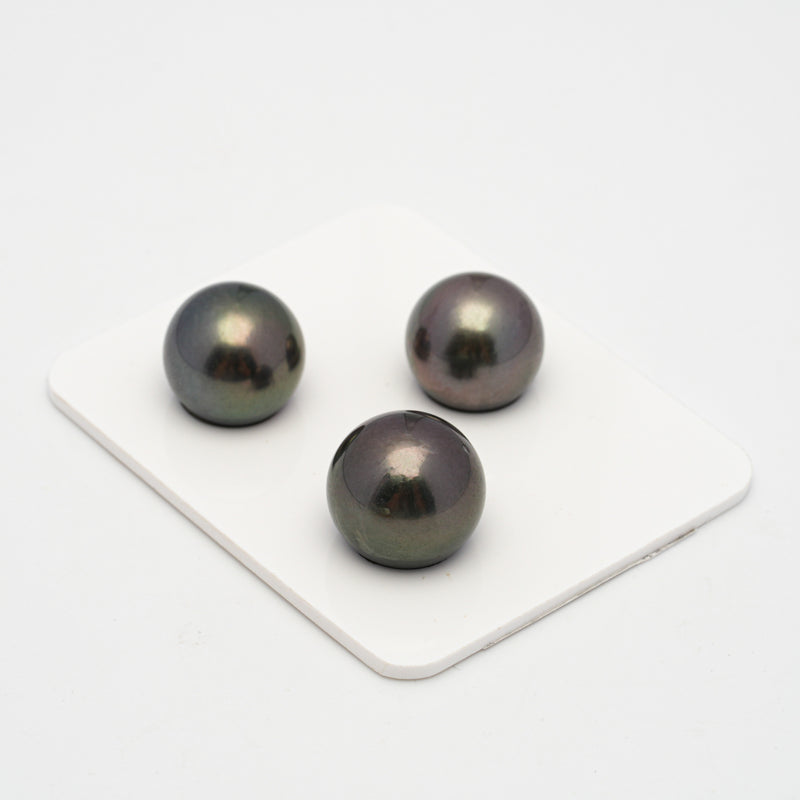 3pcs Purple 13.2-14.3mm - SR/NR AA Quality Tahitian Pearl Trio Set ER1460