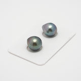 2pcs "High Luster" Green 11.1-11.3mm - SB AAA/AA Quality Tahitian Pearl Pair ER1478 THMIX2.6