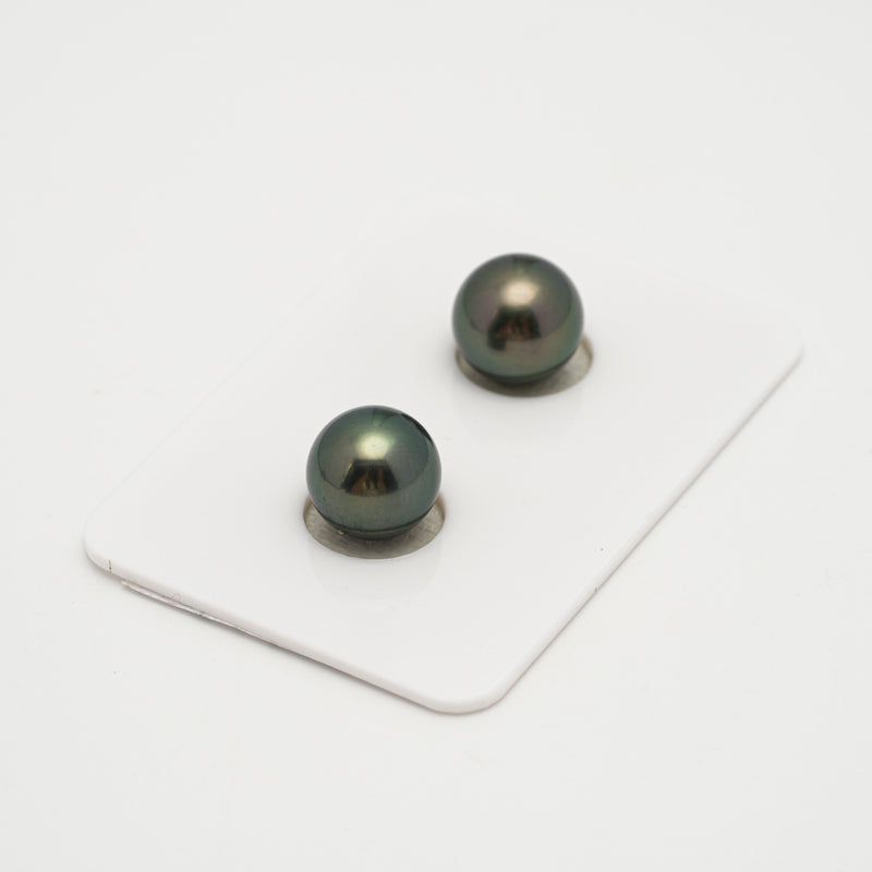 2pcs Dark Green 9.8-9.9mm - RSR TOP/AAA Quality Tahitian Pearl Pair ER639 THMIX1