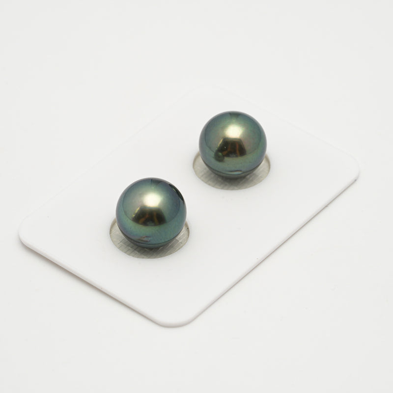 2pcs "High Luster" Blue Green 11mm - SR AAA/AA Quality Tahitian Pearl Pair ER1567 OR10