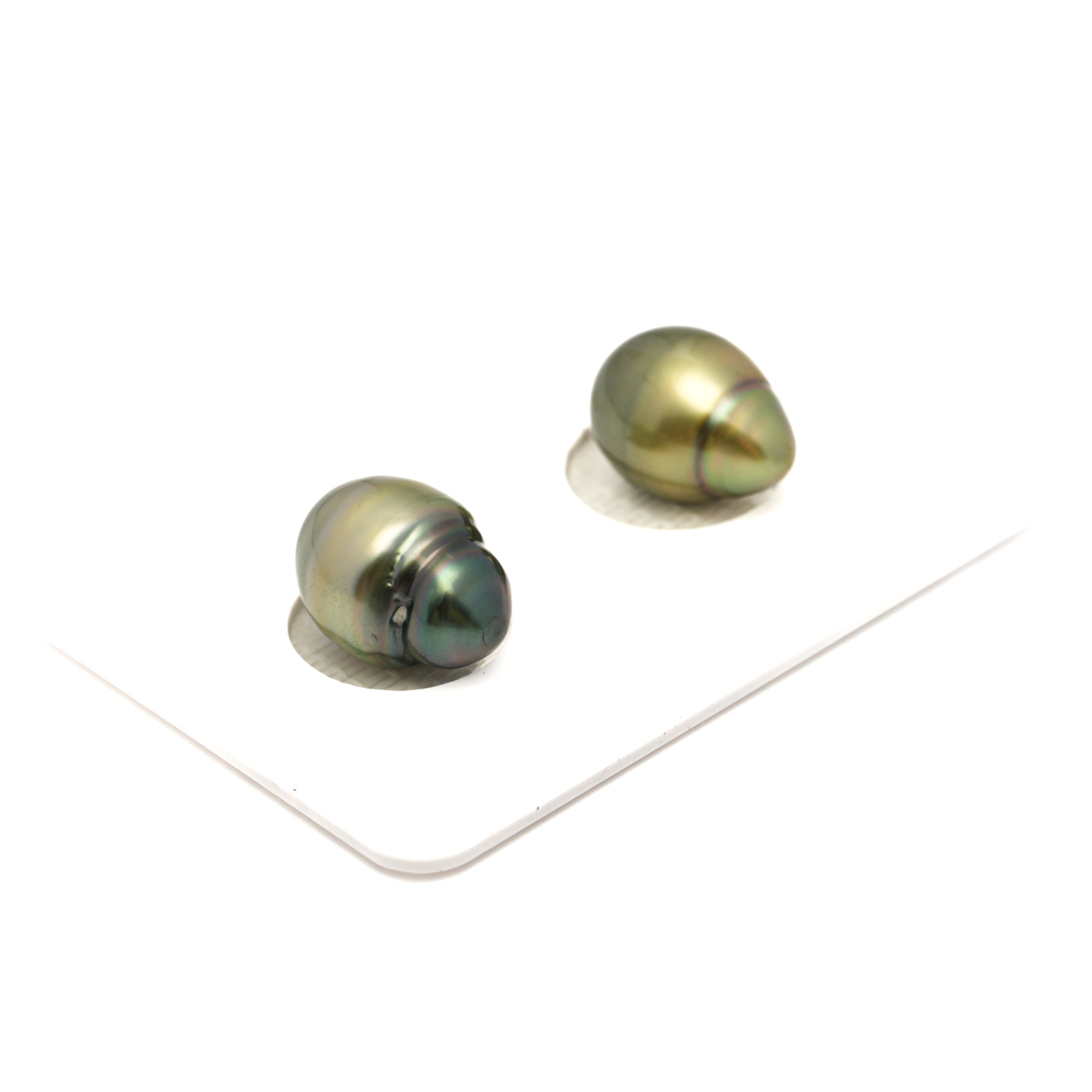 2pcs Yellow Green 9.7-10mm - SB AAA/AA Quality Tahitian Pearl Pair ER1823 TH5