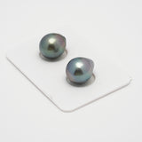 2pcs "High Luster" Green 11.1-11.3mm - SB AAA/AA Quality Tahitian Pearl Pair ER1478 THMIX2.6