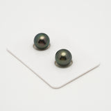 2pcs Dark Green 9.8-9.9mm - RSR TOP/AAA Quality Tahitian Pearl Pair ER639 THMIX1