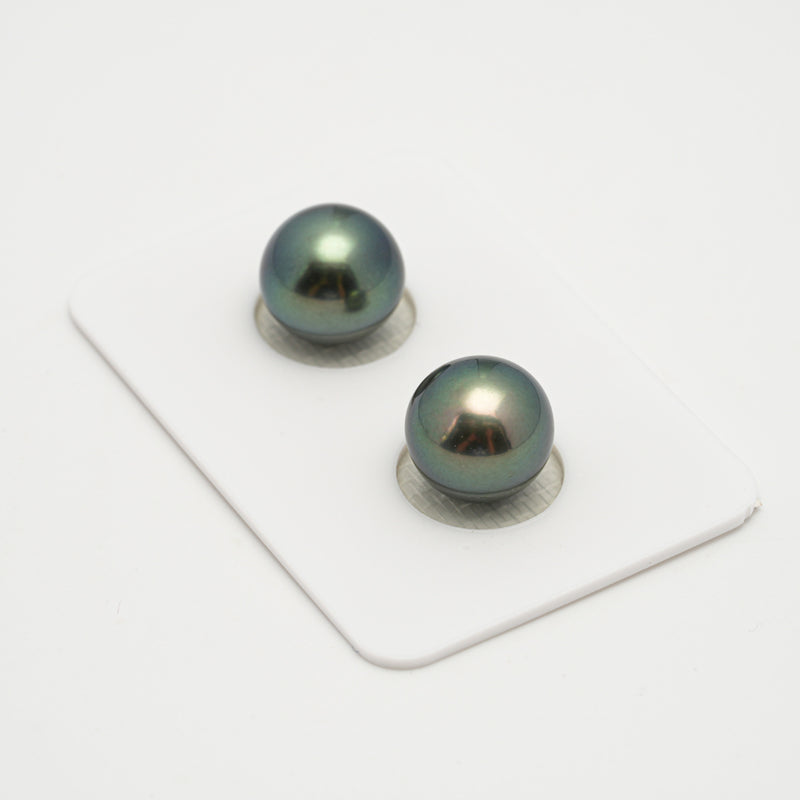 2pcs "High Luster" Blue Green 11mm - SR AAA/AA Quality Tahitian Pearl Pair ER1567 OR10