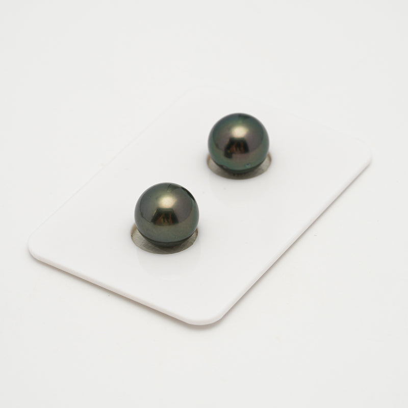 2pcs Dark Green 9.8-9.9mm - RSR TOP/AAA Quality Tahitian Pearl Pair ER639 THMIX1