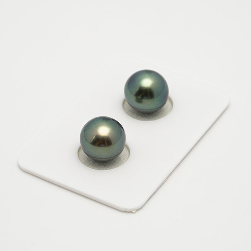 2pcs "High Luster" Blue Green 11mm - SR AAA/AA Quality Tahitian Pearl Pair ER1567 OR10