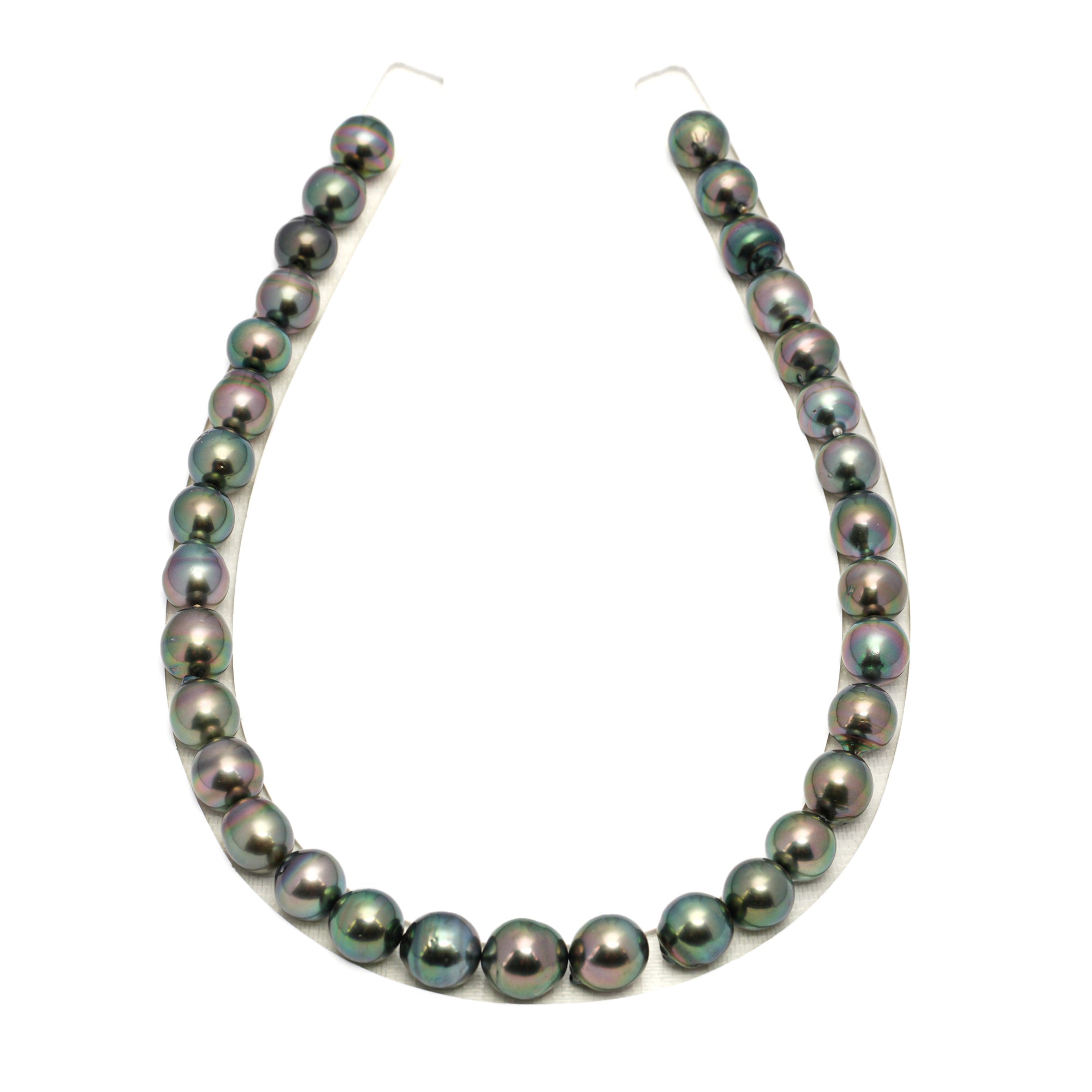 33pcs "High Luster" Peacock Green 11-12mm - SB AAA/AA Quality Tahitian Pearl Necklace NL1647