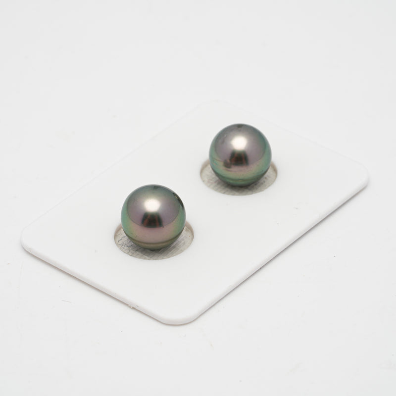 2pcs "High Luster" Peacock 9.9mm - SR AAA Quality Tahitian Pearl Pair ER1427