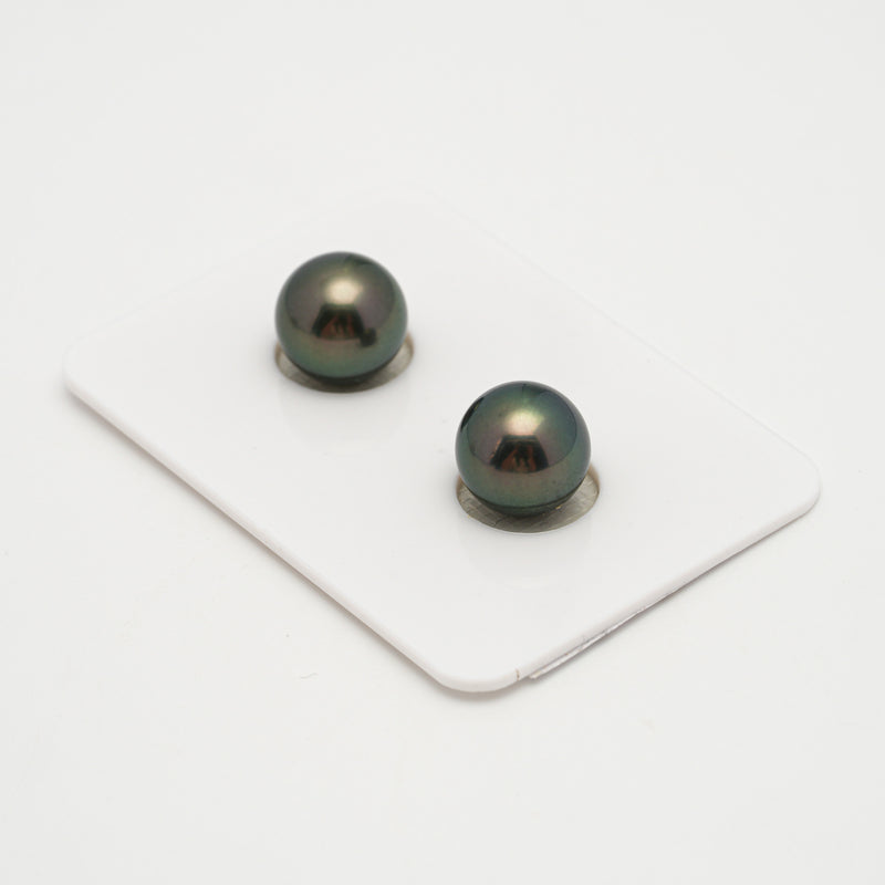 2pcs Dark Green 9.8-9.9mm - RSR TOP/AAA Quality Tahitian Pearl Pair ER639 THMIX1