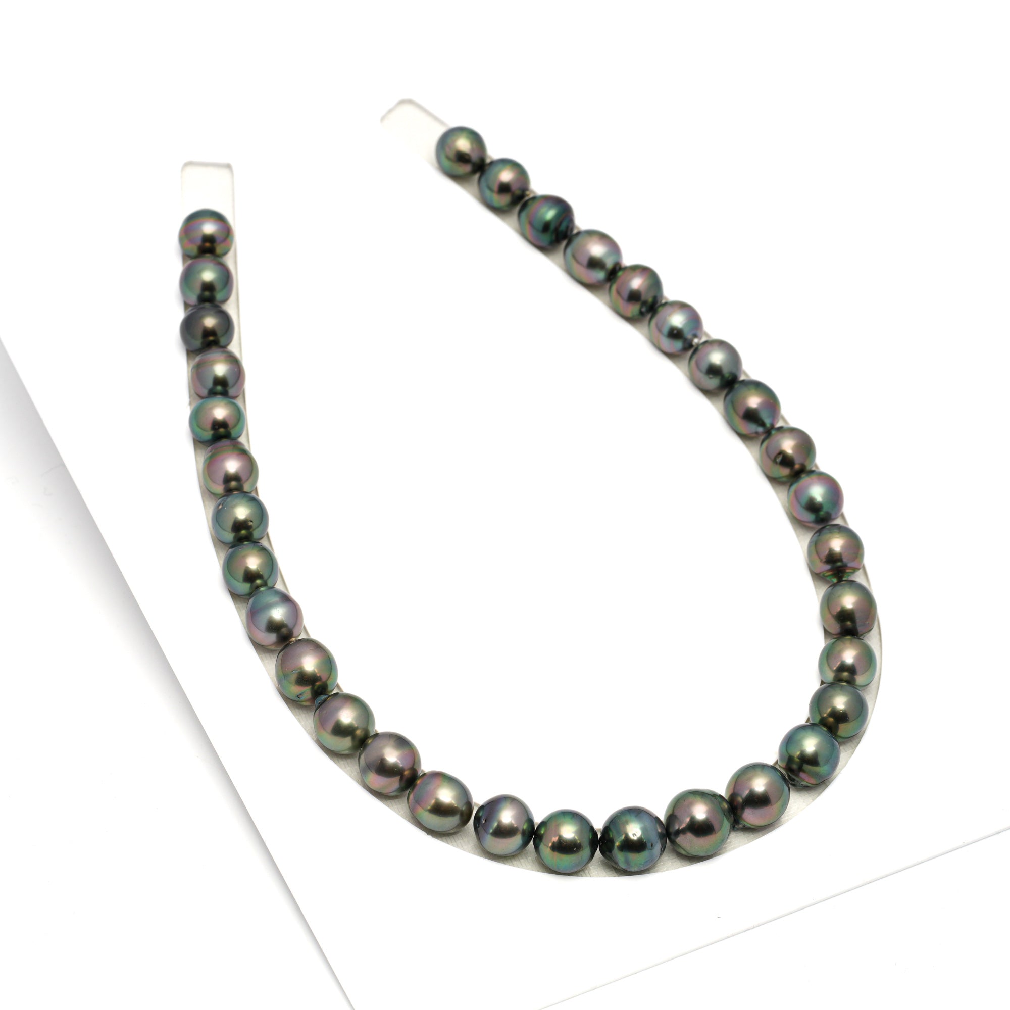 33pcs "High Luster" Peacock Green 11-12mm - SB AAA/AA Quality Tahitian Pearl Necklace NL1647