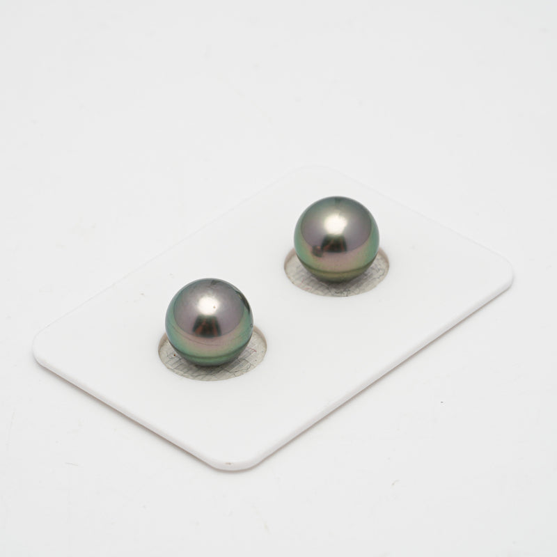 2pcs "High Luster" Peacock 9.9mm - SR AAA Quality Tahitian Pearl Pair ER1427